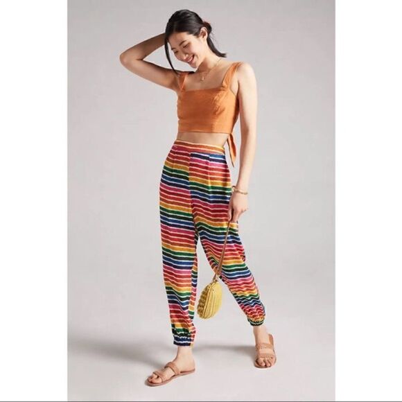 NEW Anthropologie FARM Rio Rainbow Stripe Joggers Track Lounge Pants X-Small - Picture 2 of 4